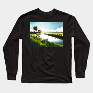 He makes me lie down in green pastures Painting Long Sleeve T-Shirt